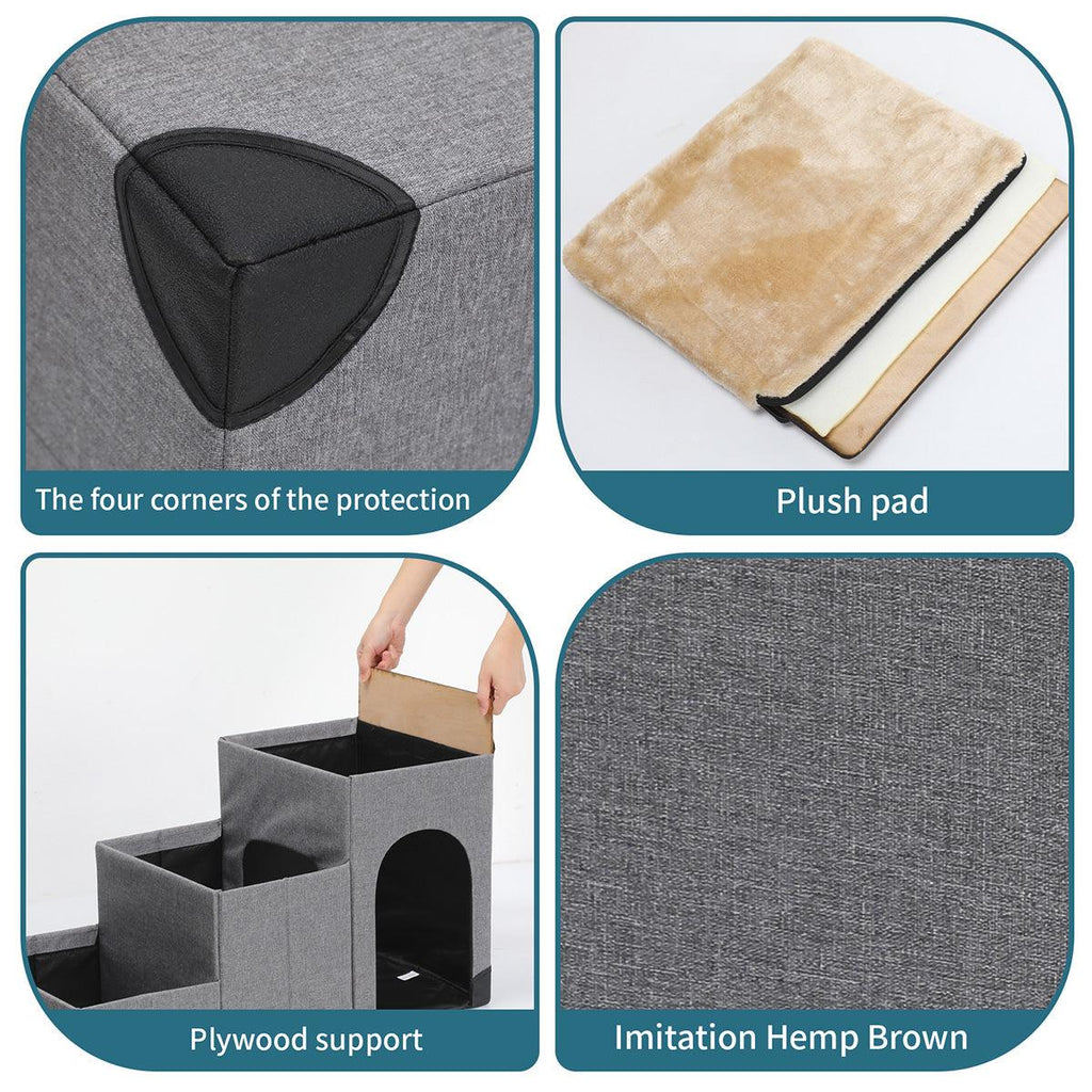 3 in 1 Multi Use Foldable Pet Stairs with Storage and Lounge for Dogs and Cats