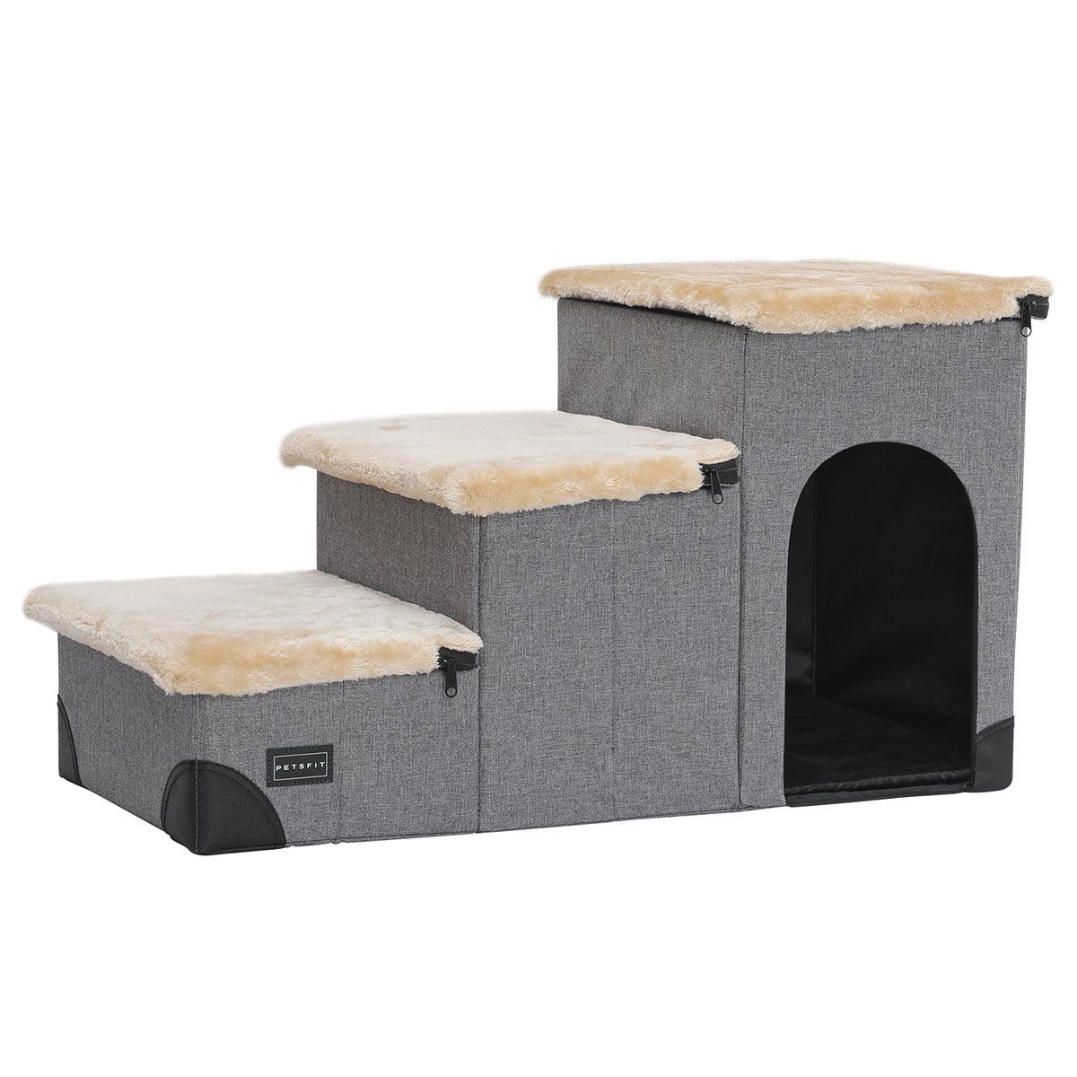 3 in 1 Multi Use Foldable Pet Stairs with Storage and Lounge for Dogs and Cats