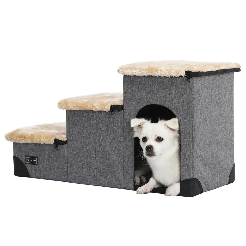 3 in 1 Multi Use Foldable Pet Stairs with Storage and Lounge for Dogs and Cats