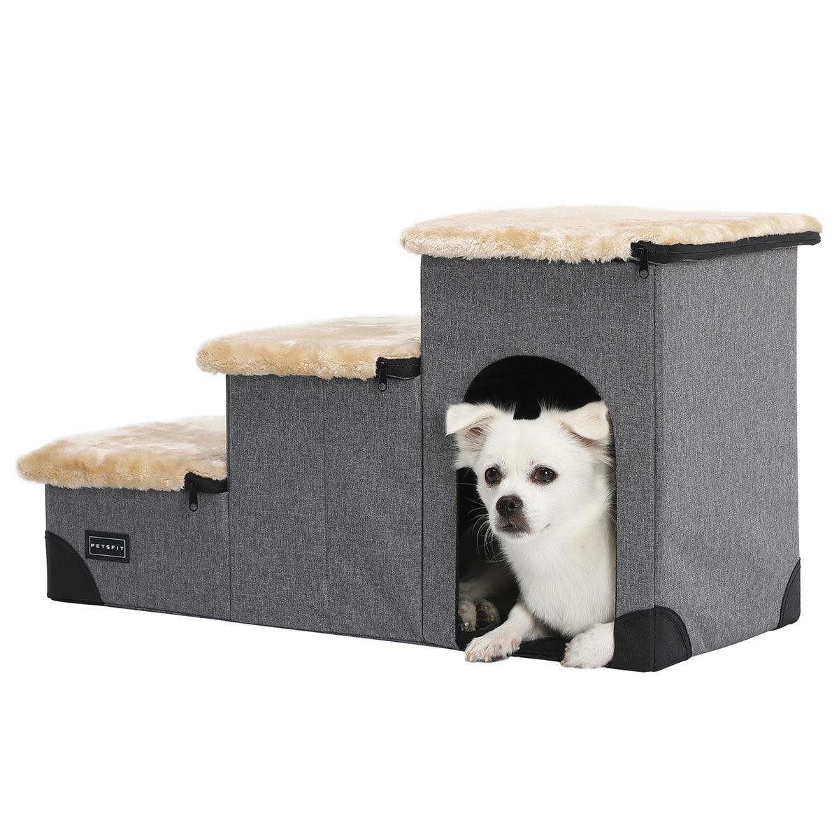 3 in 1 Multi Use Foldable Pet Stairs with Storage and Lounge for Dogs and Cats