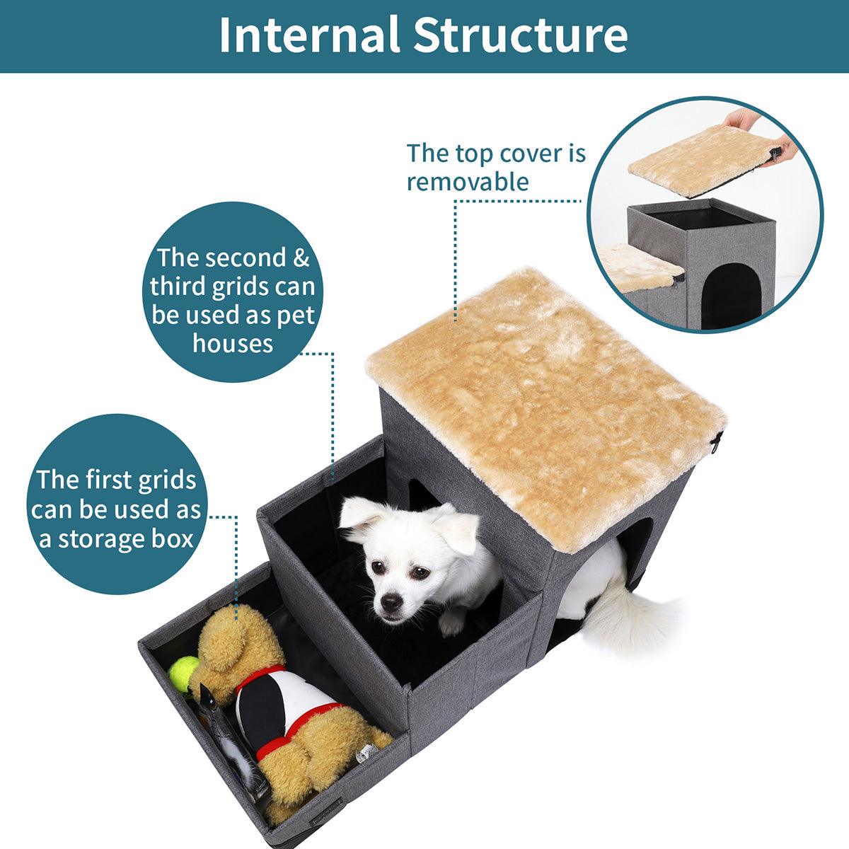 3 in 1 Multi Use Foldable Pet Stairs with Storage and Lounge for Dogs and Cats