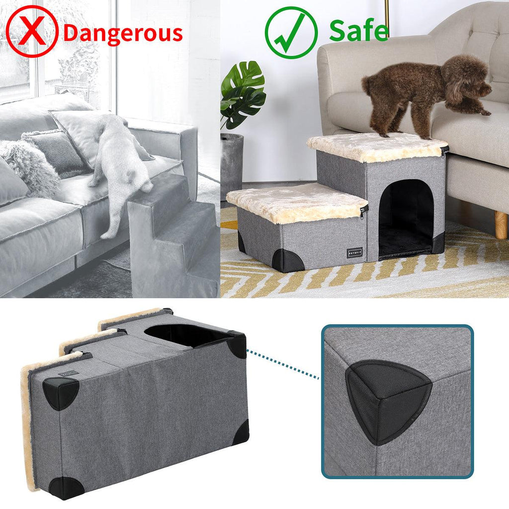 3 in 1 Multi Use Foldable Pet Stairs with Storage and Lounge for Dogs and Cats
