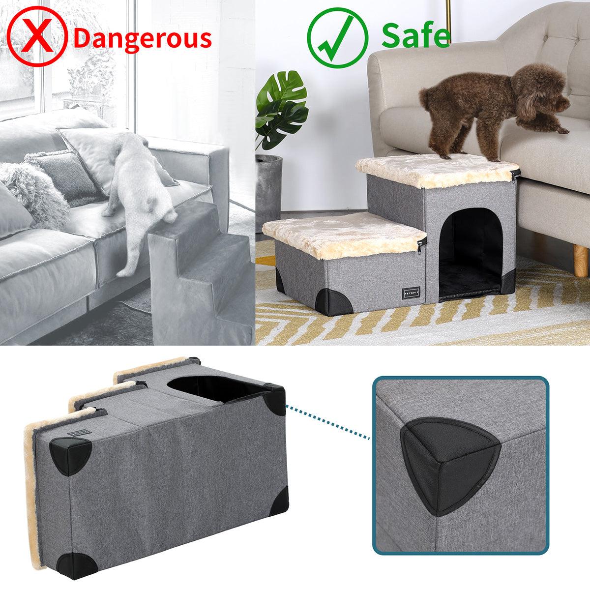 3 in 1 Multi Use Foldable Pet Stairs with Storage and Lounge for Dogs and Cats