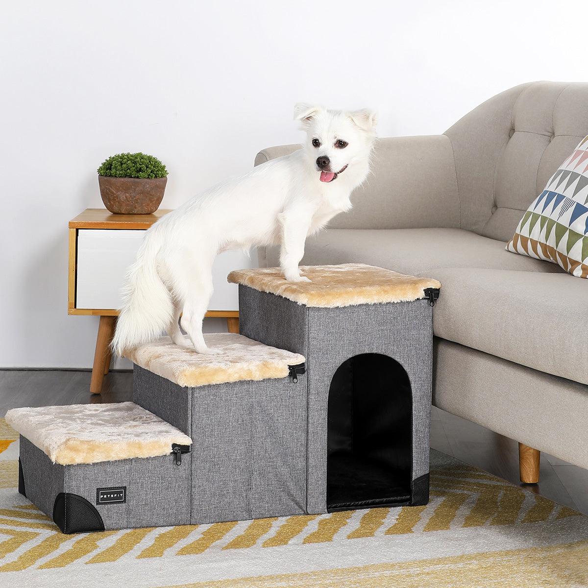 3 in 1 Multi Use Foldable Pet Stairs with Storage and Lounge for Dogs and Cats