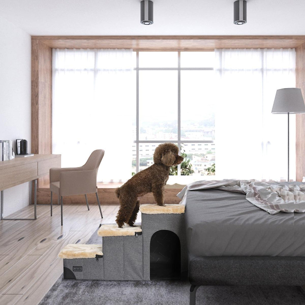 3 in 1 Multi Use Foldable Pet Stairs with Storage and Lounge for Dogs and Cats