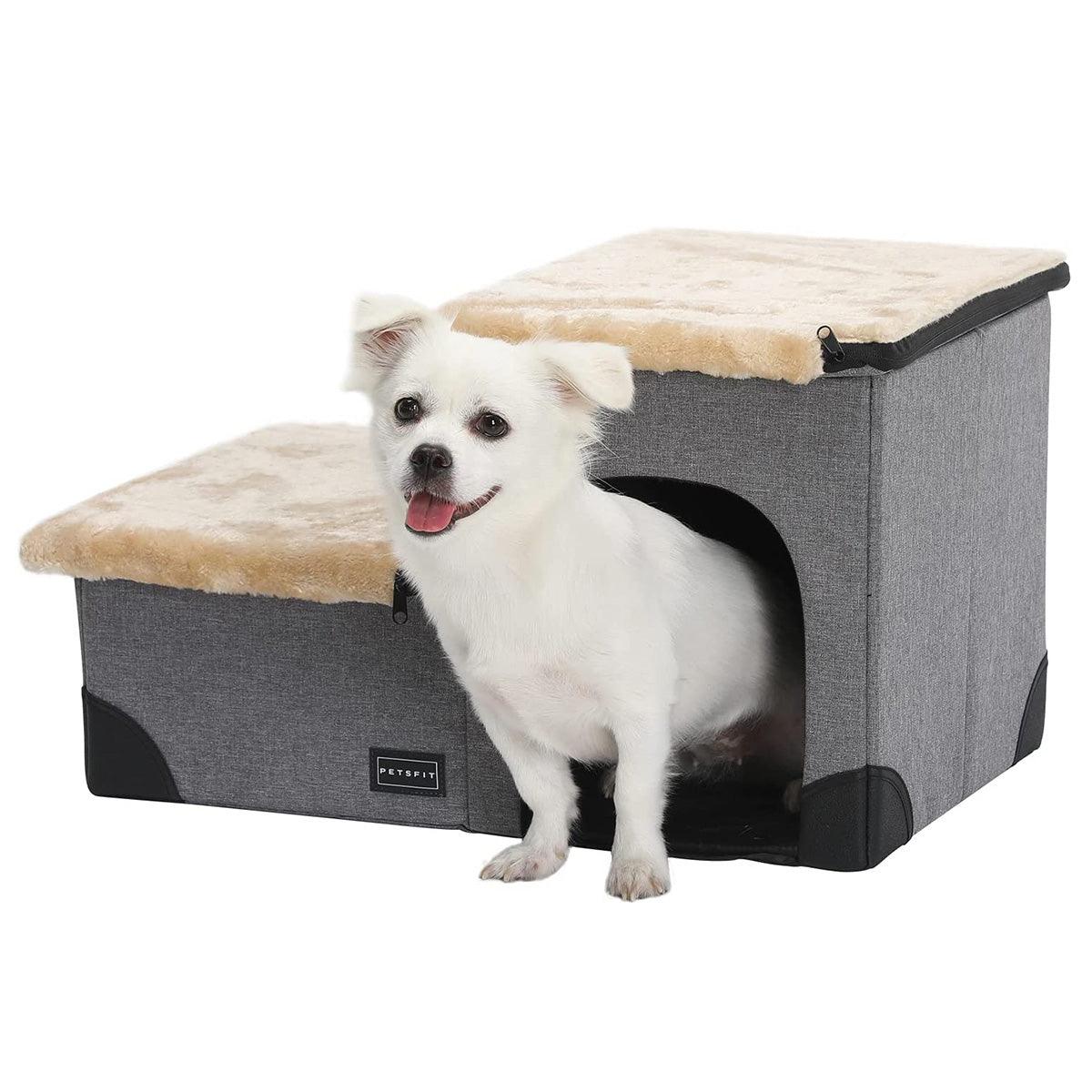 3 in 1 Multi Use Foldable Pet Stairs with Storage and Lounge for Dogs and Cats